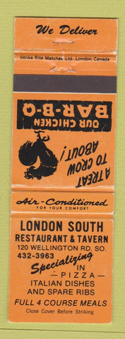 Matchbook Cover - London South Restaurant BBQ pizza ON chicken WEAR