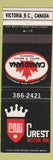 Matchbook Cover - Crest Motor Inn Victoria BC