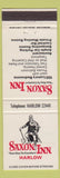 Matchbook Cover - Saxon Inn Harlow UK England