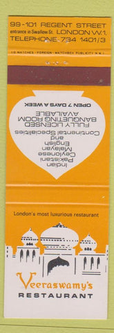 Matchbook Cover - Veeraswamy's Restaurant London UK England