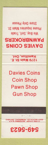 Matchbook Cover - Davies Coins Pawn Shop Hamilton ON