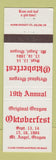 Matchbook Cover - Oktoberfest Mount Angel OR 1984