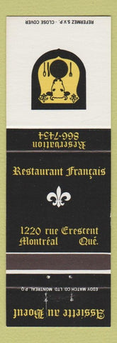 Matchbook Cover - Assiette Au Boeuf Montreal QC