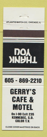 Matchbook Cover - Gerry's Cafe Motel Kennebec SD