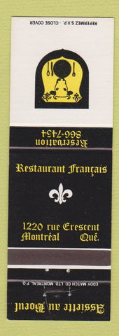 Matchbook Cover - Assiette Au Boeuf Montreal QC