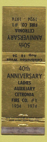Matchbook Cover - Ladies Auxiliary Cetronia Fire Company PA WEAR 1974