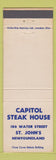 Matchbook Cover - Capitol Steak House St John's NF