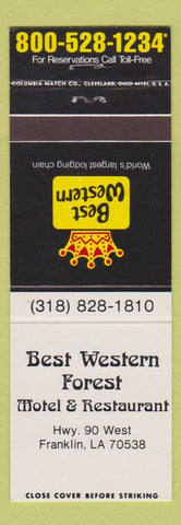 Matchbook Cover - Best Western Forest Motel Restaurant Franklin LA
