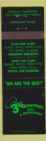 Matchbook Cover - 3 Gourmet Deli Restaurant Delray Beach Boca Raton FL