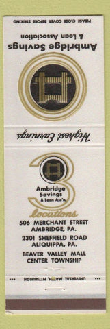 Matchbook Cover - Ambridge Savings Loan PA Aliquippa