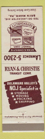 Matchbook Cover - Ryan and Christie Transit trucking moving Bryn Mawr PA