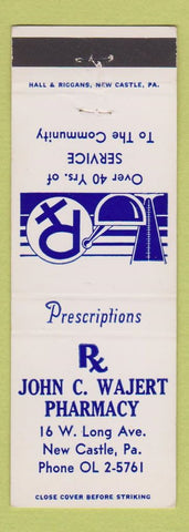 Matchbook Cover - John C Wajert Drugs Pharmacy New Castle PA