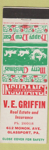 Matchbook Cover - VE Griffin Real Estate Insurance Glassport PA Christmas