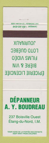 Matchbook Cover - Depanneur AY Bourdreau Etang Du Nord QC