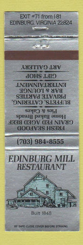 Matchbook Cover - Edinburg Mill Restaurant VA