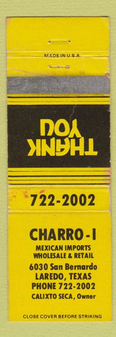 Matchbook Cover - Charro I Mexican Imports Laredo TX WORN