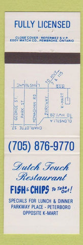 Matchbook Cover - Dutch Touch Restaurant Peterboro ON