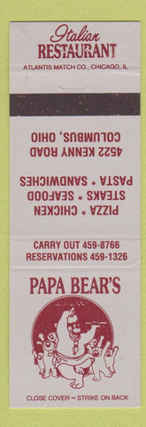 Matchbook Cover - Papa Bear's Pizza Columbus OH Italian