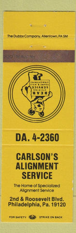 Matchbook Cover - Carlson's Alignment Service Philadelphia PA