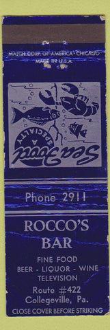 Matchbook Cover - Rocco's Bar Collegeville PA WEAR