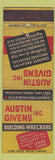 Matchbook Cover - Austin Givins Building Wreckers Pittsburgh PA demolition WEAR