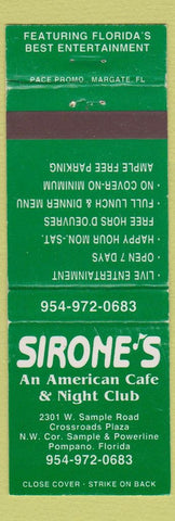 Matchbook Cover - Sirone's American Cafe Nite Club Pompano Beach FL WEAR