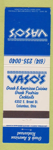 Matchbook Cover - Vaso's Greek Restaurant Columbus OH