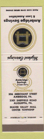 Matchbook Cover - Ambridge Savings Loan PA Aliquippa