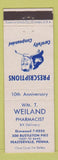 Matchbook Cover - WM T Weiland Pharmacist Feasterville PA drugs