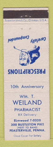 Matchbook Cover - WM T Weiland Pharmacist Feasterville PA drugs