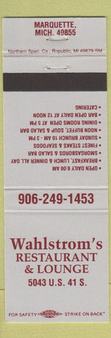 Matchbook Cover - Wahlstrom's Restaurant Marquette MI