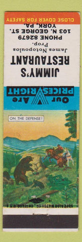 Matchbook Cover - Jimmy's Restaurant York PA