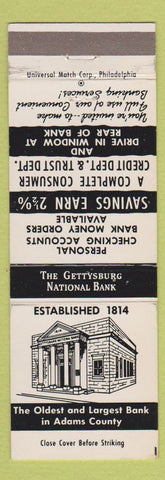 Matchbook Cover - Gettysburg National Bank PA
