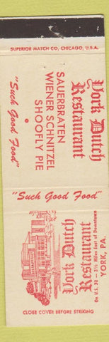 Matchbook Cover - York Dutch Restaurant German York PA