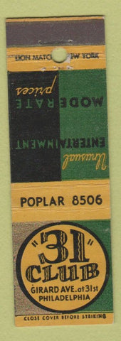 Matchbook Cover - 31 Club Philadelphia PA Midget
