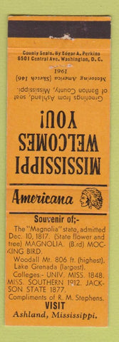 Matchbook Cover - Asland MS Perkins Americana