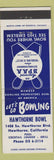 Matchbook Cover - Hawthorne Bowling CA BPAA billiards