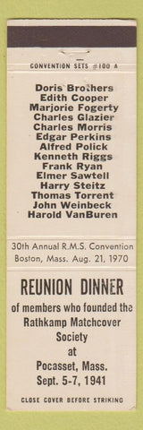 Matchbook Cover - Reunion Dinner RMS Pocasset MA 1970