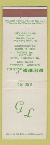 Matchbook Cover - Greenbrae Lanes bowling Marin County CA