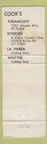 Matchbook Cover - Cook's Restaurant Riverside La Habra CA WORN