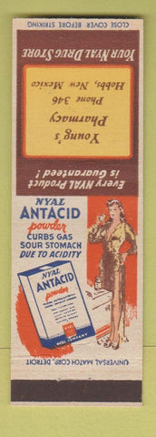 Matchbook Cover - Young's Pharmacy Hobbs NM low phone Nyal Antacid