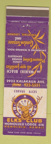 Matchbook Cover - Elks Club Honolulu Hawaii