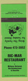 Matchbook Cover - Ric Mar Restaurant Northumberland Danville PA green