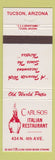 Matchbook Cover - Caruso's Italian Restaurant Tucson AZ