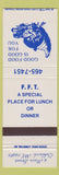Matchbook Cover - FFT Restaurant Oakland ME