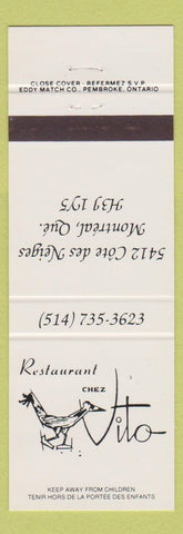 Matchbook Cover - Restaurant Chez Vito Montreal QC