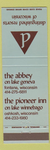 Matchbook Cover - Abbey Fontana Lake Geneva WI Pioneer Inn Oshkosh