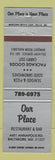 Matchbook Cover - Our Place Restaurant Baltimore MD pizza