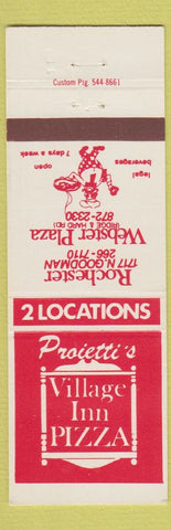 Matchbook Cover - Proietti's Village Inn Pizza Rochester Webster Plaza NY