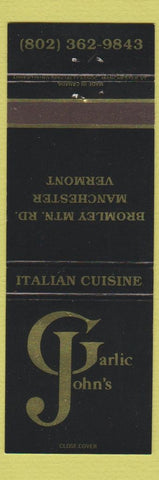 Matchbook Cover - Garlic John's Manchester VT